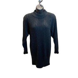Vintage Black Cable Knit Mock Neck Sweater